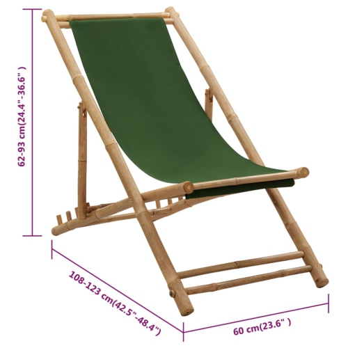 vidaXL Deck Chair Bamboo and Canvas Green