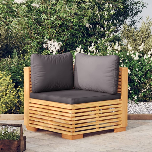 VIDAXL  Garden Corner Sofa With Dark Grey Cushions Solid Wood Teak