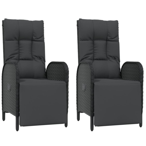 Image 1 de 7.. Chaises inclinables d'extérieur vidaXL avec coussins, 2 pièces en poly rotin noir