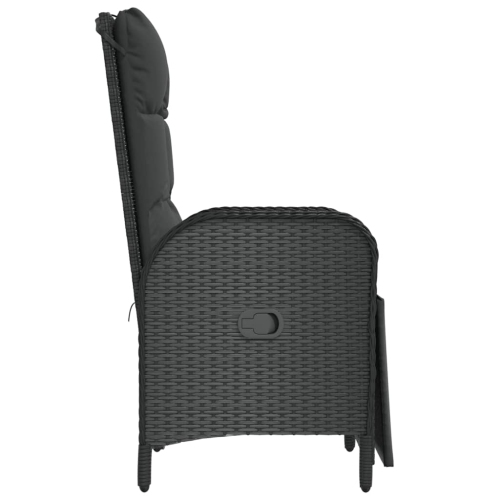 Chaises inclinables d'extérieur vidaXL avec coussins, 2 pièces en poly rotin noir