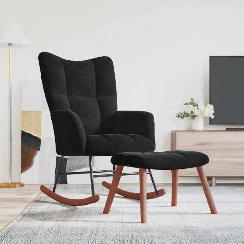 Chaise berçante avec tabouret en velours noir de vidaXL