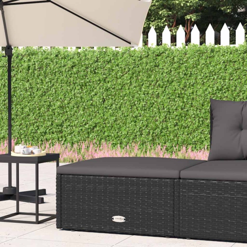 vidaXL Garden Footstool with Cushion Black Poly Rattan