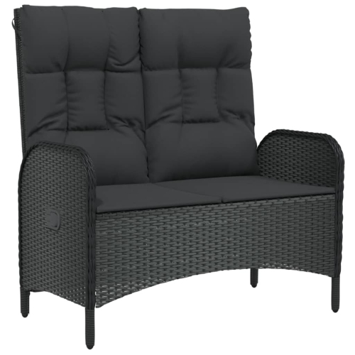vidaXL Reclining Garden Bench with Cushions 107 cm Poly Rattan Black
