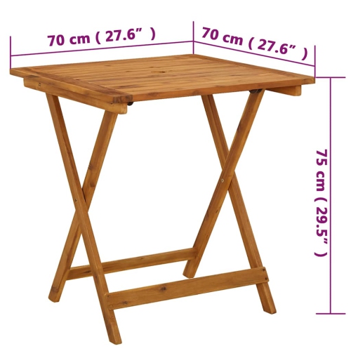 vidaXL Folding Patio Table, Round Side Table, Weather-Resistant, Solid Wood, 27.6" x 27.6" x 29.5"