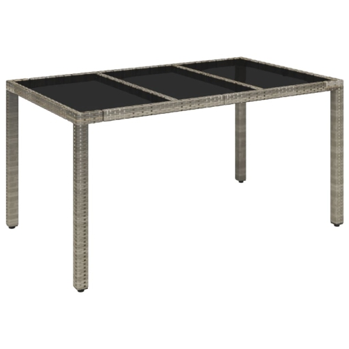 VIDAXL  Garden Table With Glass Top 150X90X75 Cm Poly Rattan In Grey