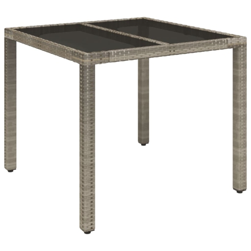 VIDAXL  Garden Table With Glass Top 90X90X75 Cm Poly Rattan In Grey
