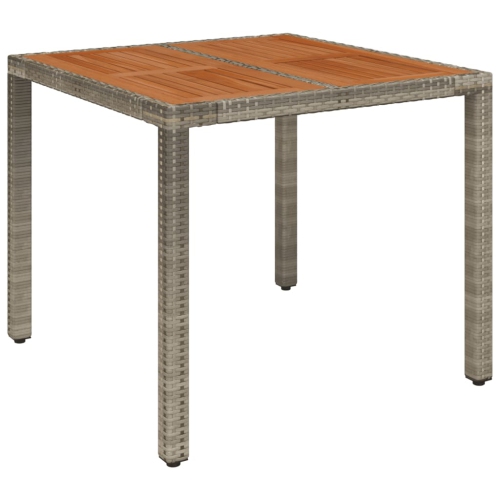 VIDAXL  Garden Table With Wooden Top Grey 90X90X75 Cm Poly Rattan