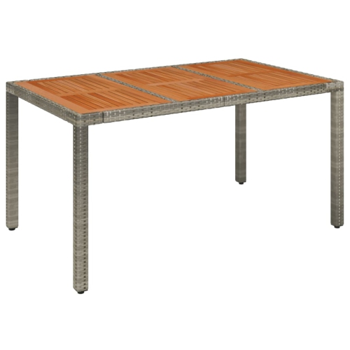 vidaXL Garden Table with Wooden Top Grey 150x90x75 cm Poly Rattan