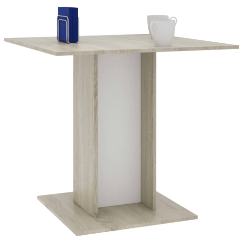 vidaXL Dining Table White and Sonoma Oak 31.5"x31.5"x29.5" Chipboard