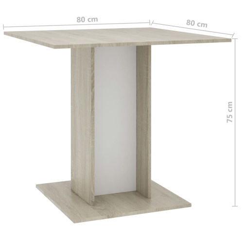 vidaXL Dining Table White and Sonoma Oak 31.5"x31.5"x29.5" Chipboard