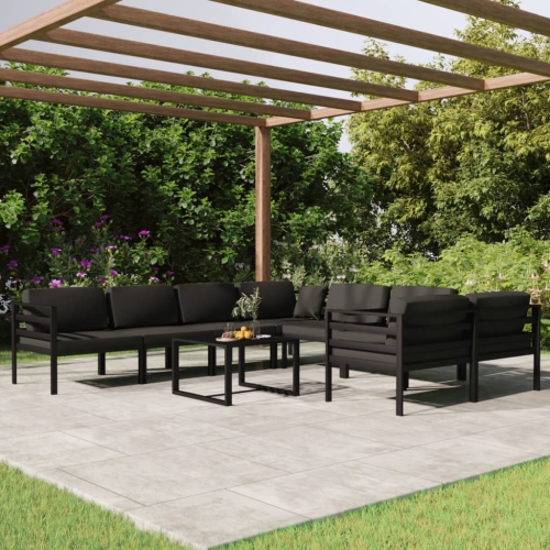 Ensemble de salon de jardin de 9 pièces avec coussins en aluminium anthracite de vidaXL