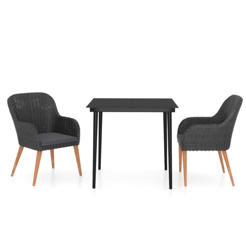 Image 1 de 6.. Ensemble de salle à manger de jardin de 3 pièces avec coussins, noir vidaXL