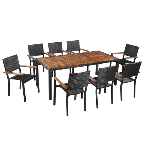 VIDAXL  9 Piece Outdoor Dining Set Poly Rattan And Acacia Wood In Black