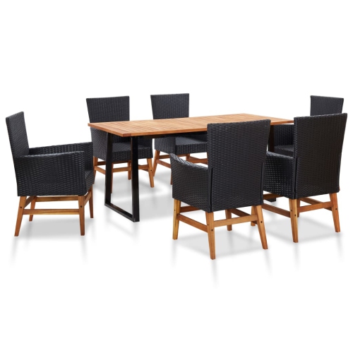 VIDAXL  7 Piece Outdoor Dining Set Poly Rattan And Acacia Wood In Black