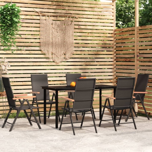 vidaXL 7 Piece Garden Dining Set Black