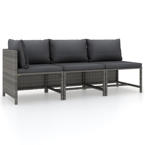Image 1 of 10.. vidaXL 3 Piece Garden Lounge Set with Cushions Poly Rattan Grey