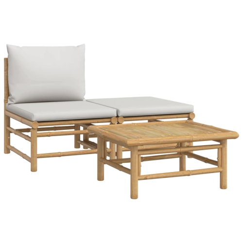 vidaXL 3 Piece Garden Lounge Set with Light Grey Cushions Bamboo