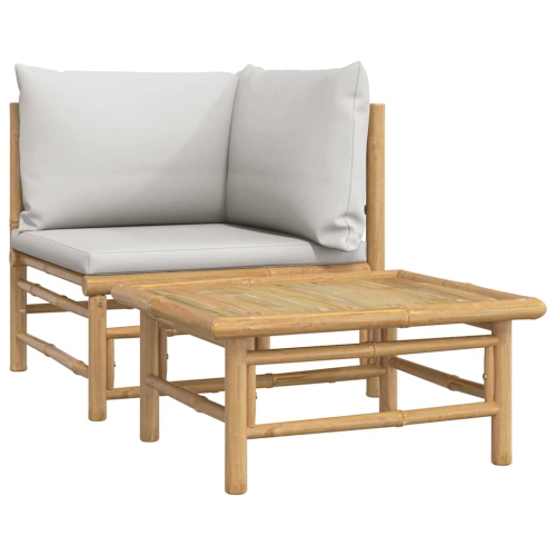 vidaXL 2 Piece Garden Lounge Set with Light Grey Cushions Bamboo