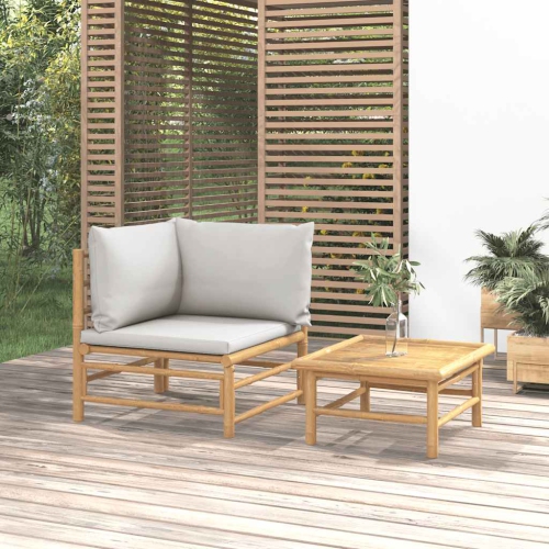 vidaXL 2 Piece Garden Lounge Set with Light Grey Cushions Bamboo