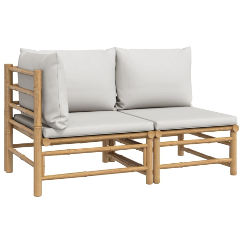 vidaXL 2 Piece Garden Lounge Set with Light Grey Cushions Bamboo