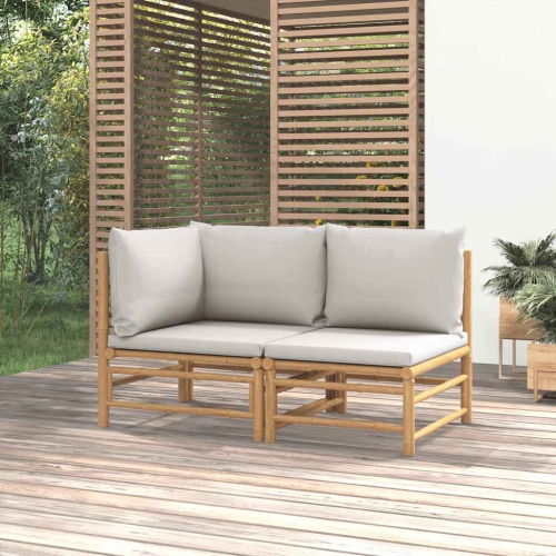 vidaXL 2 Piece Garden Lounge Set with Light Grey Cushions Bamboo