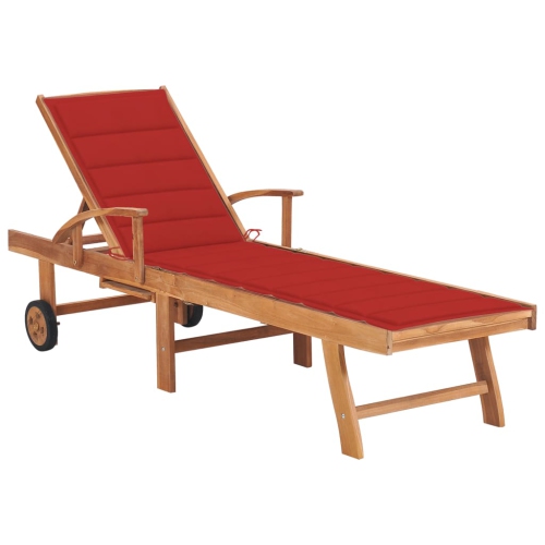 VIDAXL  Sun Lounger With Cushion Solid Teak Wood In Red
