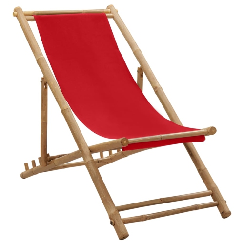 Chaise de terrasse en bambou et en toile rouge vidaXL