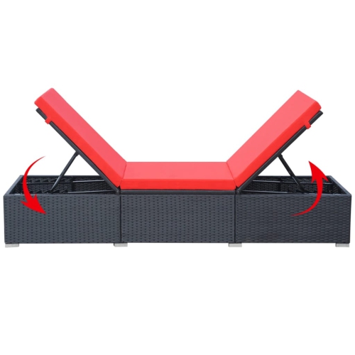 vidaXL Sun Lounger with Cushion Poly Rattan Black