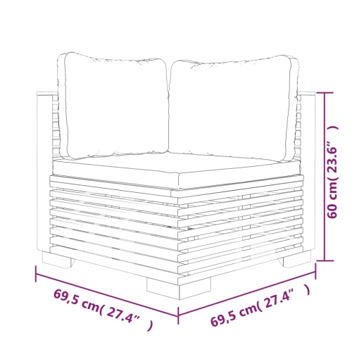 Sofa de coin de jardin avec coussins crème en teck massif