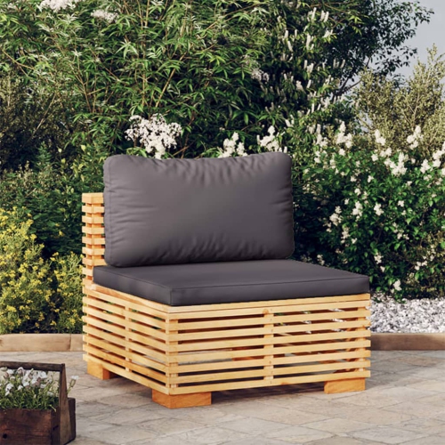 VIDAXL  Garden Middle Sofa With Dark Grey Cushions Solid Wood Teak