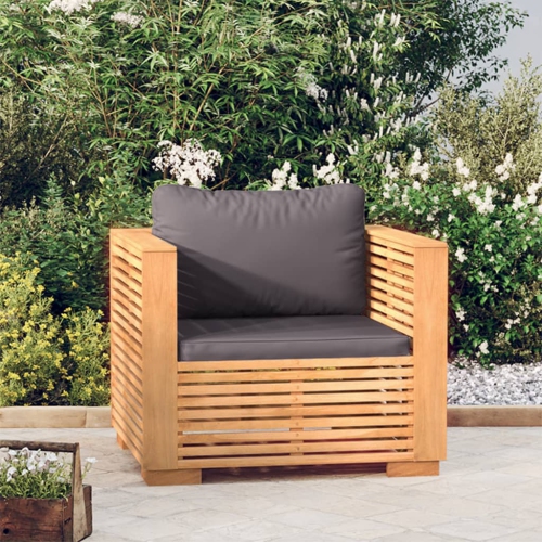 VIDAXL  Garden Sofa Chair With Dark Grey Cushions Solid Wood Teak