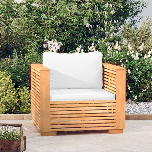 vidaXL Garden Sofa Chair with Cream Cushions Solid Wood Teak