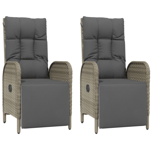 Chaises inclinables d'extérieur vidaXL avec coussins 2 pièces en poly rotin gris