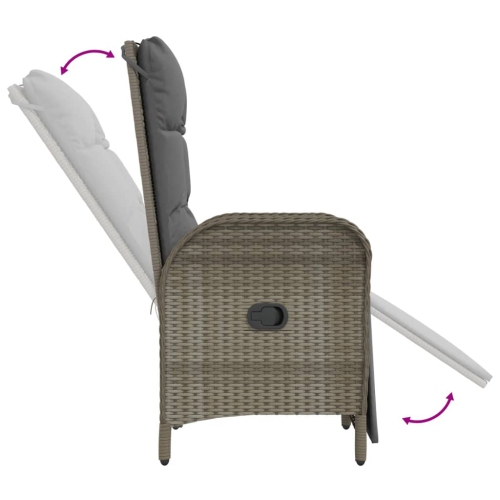 Chaises inclinables d'extérieur vidaXL avec coussins 2 pièces en poly rotin gris