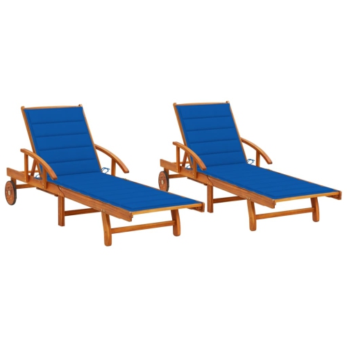 Chaises longues VidaXL 2 pièces avec coussins bois d'acacia massif