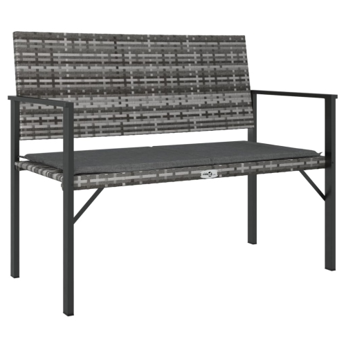 Image 1 of 7.. vidaXL 2-Seater Garden Bench with Cushion Grey Poly Rattan