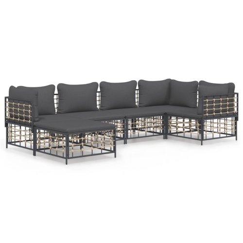 Image 1 of 7.. vidaXL 6 Piece Garden Lounge Set with Cushions Anthracite Poly Rattan