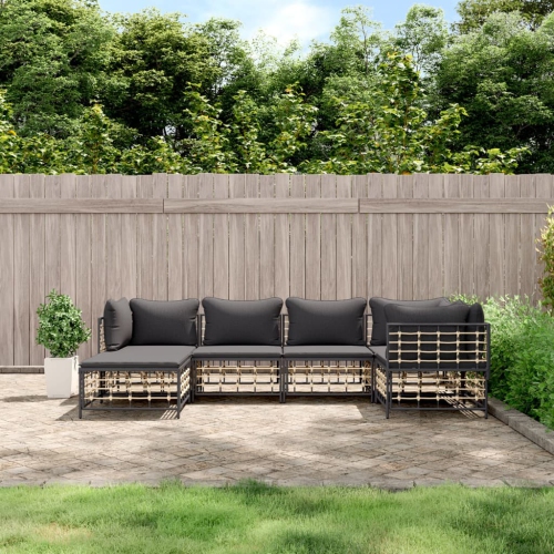 vidaXL 6 Piece Garden Lounge Set with Cushions Anthracite Poly Rattan