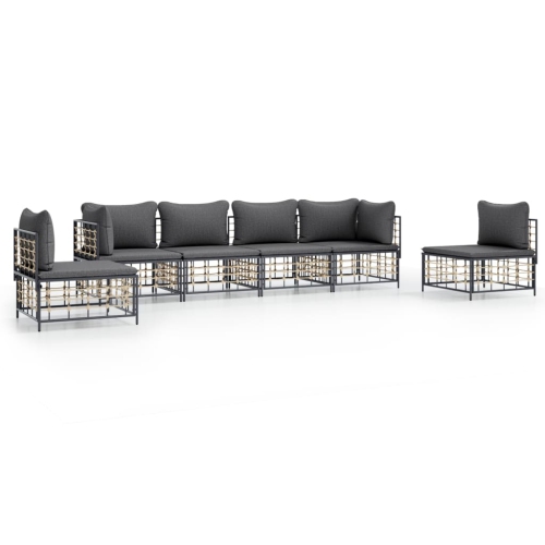 Image 1 of 6.. vidaXL 6 Piece Garden Lounge Set with Cushions Anthracite Poly Rattan