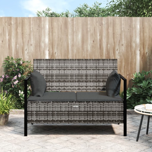 vidaXL 2-Seater Garden Bench with Cushions Grey Poly Rattan