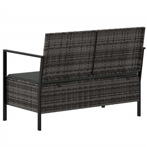 vidaXL 2-Seater Garden Bench with Cushions Grey Poly Rattan