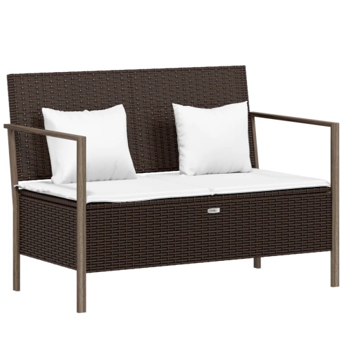vidaXL 2-Seater Garden Bench with Cushions Brown Poly Rattan