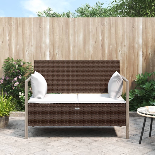 Banc de jardin à 2 places avec coussins en poly rotin brun de vidaXL