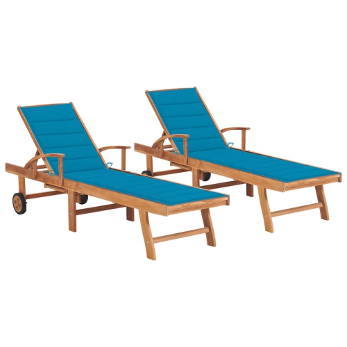 VIDAXL  Sun Loungers 2 PCs With Cushion Solid Teak Wood In Blue