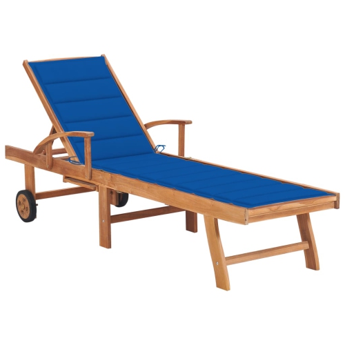 VIDAXL  Sun Lounger With Royal Cushion Solid Teak Wood In Blue