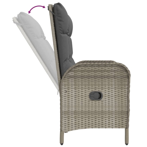 vidaXL Reclining Garden Bench with Cushions 107 cm Poly Rattan Grey