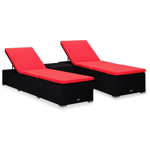 VIDAXL  3 Piece Garden Sun Loungers With Tea Table Poly Rattan Black