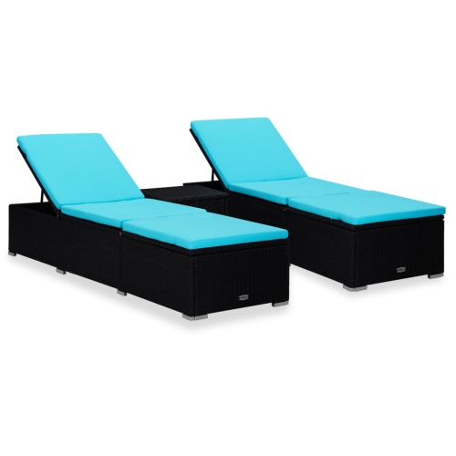 VIDAXL  3 Piece Garden Sun Loungers With Tea Table Poly Rattan Black