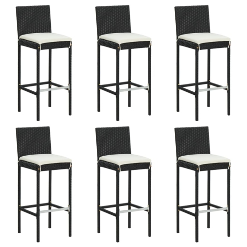 VIDAXL  Bar Stools With Cushions 6 PCs Poly Rattan In Black