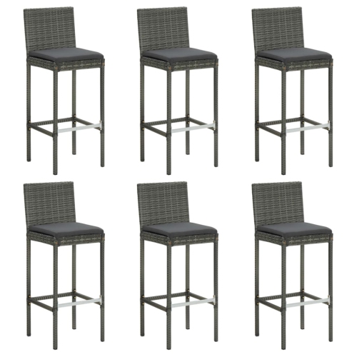 Image 1 of 7.. vidaXL Bar Stools with Cushions 6 pcs Grey Poly Rattan